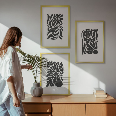Set of 3 framed wall art pieces Abstract plant patterns