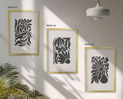 Set of 3 framed wall art pieces Abstract plant patterns