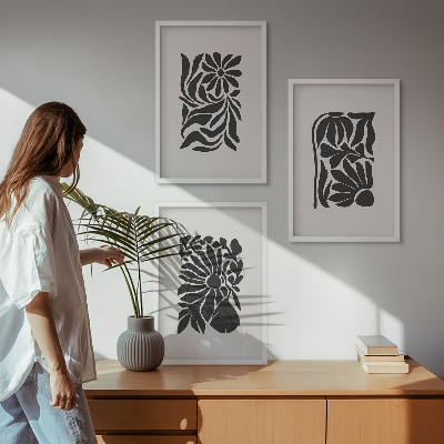 Set of 3 framed wall art pieces Abstract plant patterns