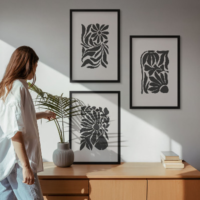Set of 3 framed wall art pieces Abstract plant patterns