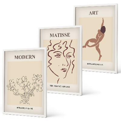 Three-piece wall art piece Stylish graphics of flowers characters