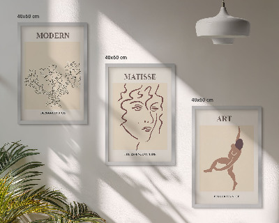 Three-piece wall art piece Stylish graphics of flowers characters