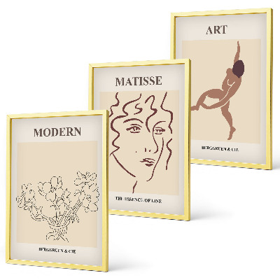 Three-piece wall art piece Stylish graphics of flowers characters