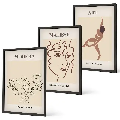 Three-piece floral wall art set stylish graphic flower illustrations