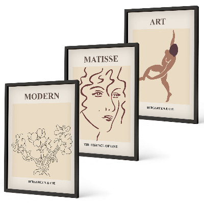 Three-piece wall art piece Stylish graphics of flowers characters