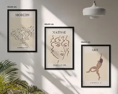 Three-piece floral wall art set stylish graphic flower illustrations