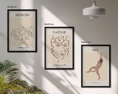 Three-piece wall art piece Stylish graphics of flowers characters