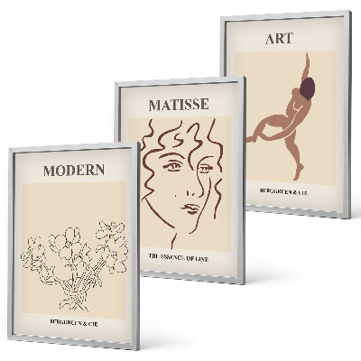 Three-piece wall art piece Stylish graphics of flowers characters