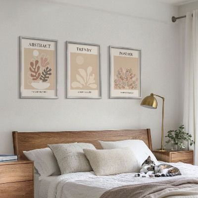 Set of 3 framed wall art pieces Plant motifs beige brown