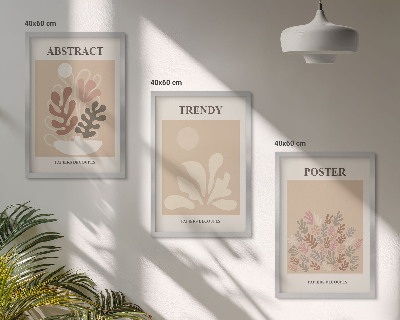 Set of 3 framed wall art pieces Plant motifs beige brown