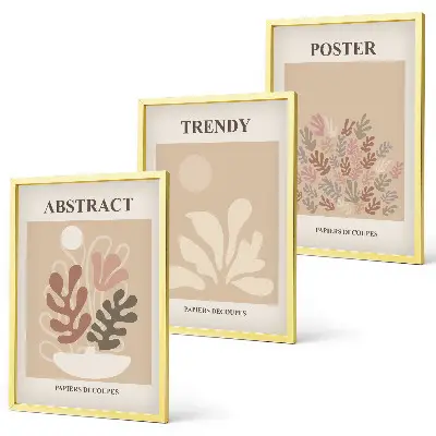 Set of 3 framed wall art pieces with plant motifs in beige and brown