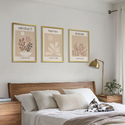 Set of 3 framed wall art pieces Plant motifs beige brown