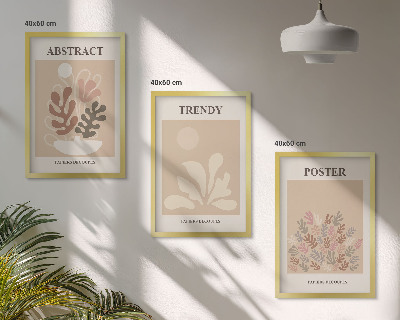 Set of 3 framed wall art pieces Plant motifs beige brown