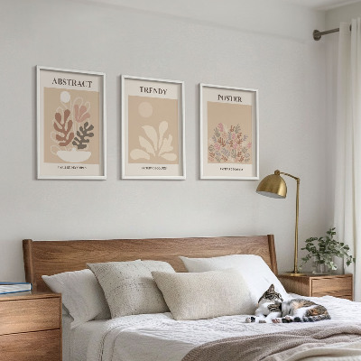 Set of 3 framed wall art pieces Plant motifs beige brown