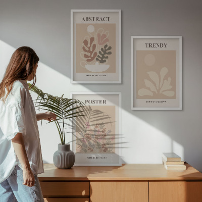 Set of 3 framed wall art pieces Plant motifs beige brown