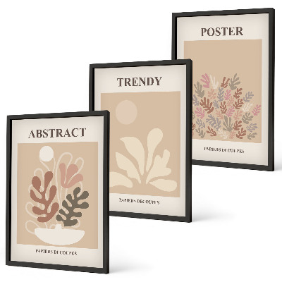 Set of 3 framed wall art pieces Plant motifs beige brown