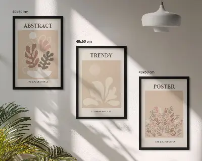 Set of 3 framed wall art pieces with plant motifs in beige and brown