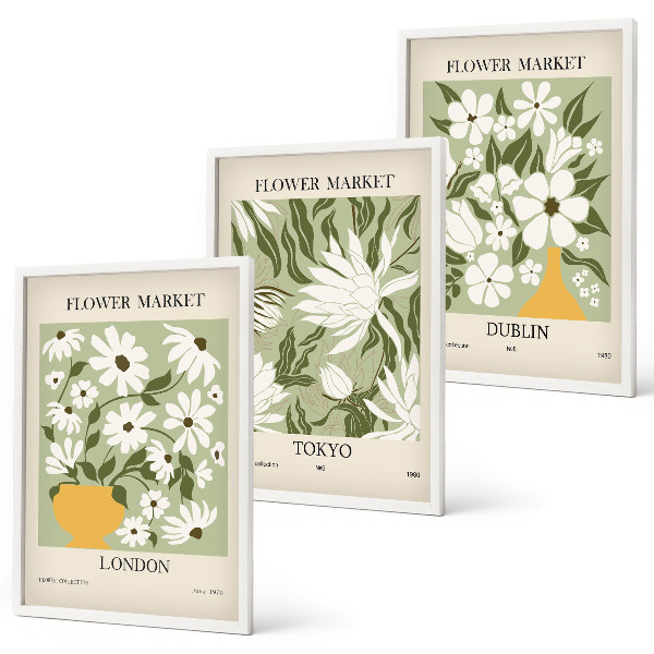Wall art set Floral patterns London Tokyo Dublin