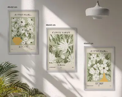 Wall art set featuring floral patterns from London Tokyo and Dublin