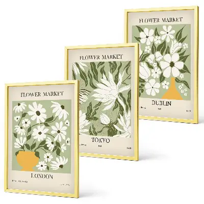 Wall art set featuring floral patterns from London Tokyo and Dublin