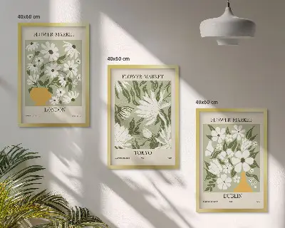 Wall art set featuring floral patterns from London Tokyo and Dublin