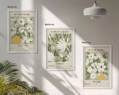 Wall art set featuring floral patterns from London Tokyo and Dublin
