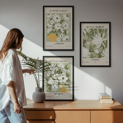 Wall art set Floral patterns London Tokyo Dublin