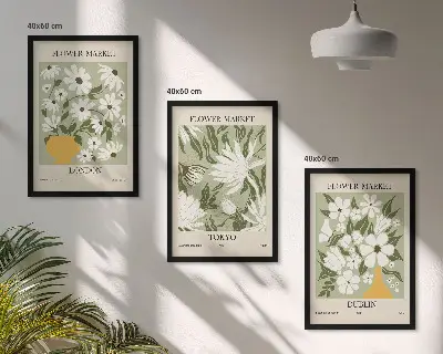 Wall art set featuring floral patterns from London Tokyo and Dublin