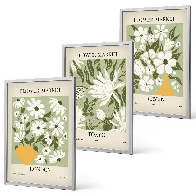 Wall art set featuring floral patterns from London Tokyo and Dublin