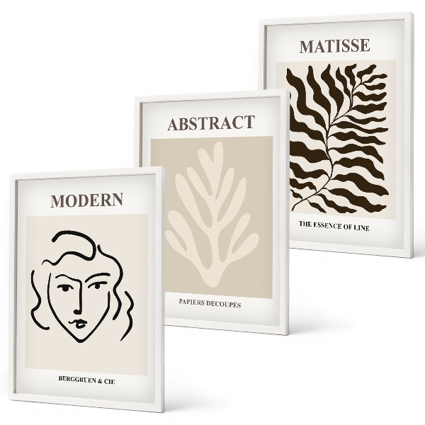 Set of 3 framed wall art pieces Face leaves art Matisse