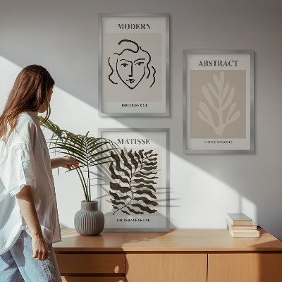 Set of 3 framed wall art pieces Face leaves art Matisse