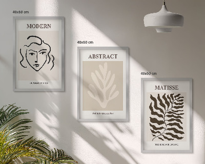 Set of 3 framed wall art pieces Face leaves art Matisse