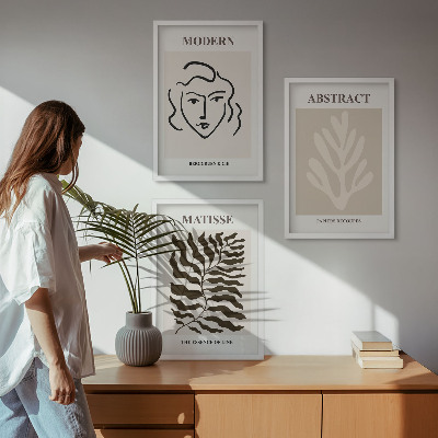 Set of 3 framed wall art pieces Face leaves art Matisse