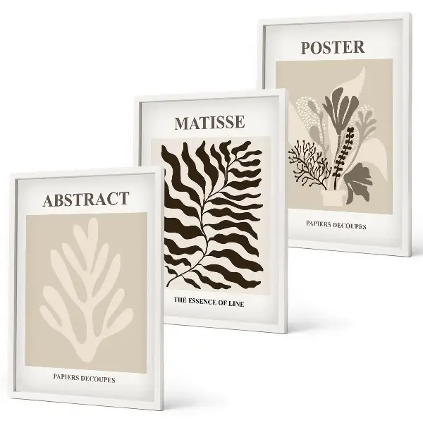 Wall art set beige and brown plant patterns
