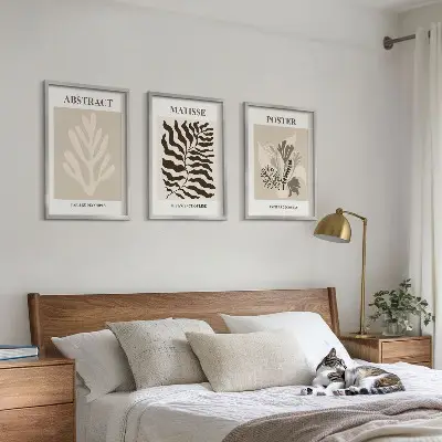 Wall art set beige and brown plant patterns