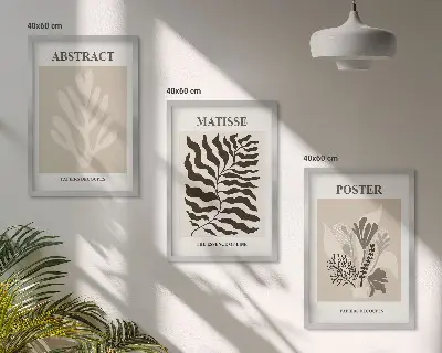 Wall art set beige and brown plant patterns