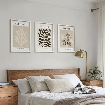 Wall art set beige and brown plant patterns