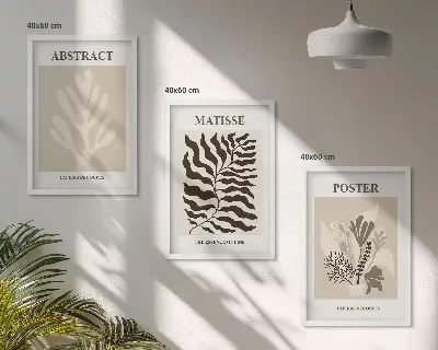 Wall art set beige and brown plant patterns