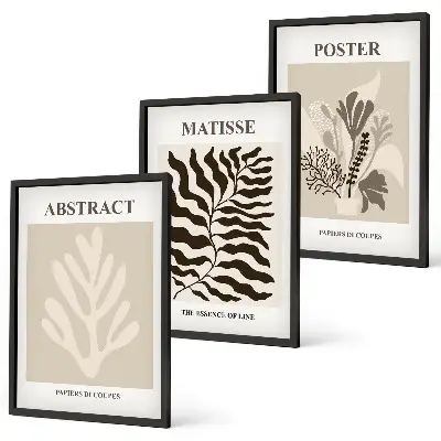 Wall art set beige and brown plant patterns