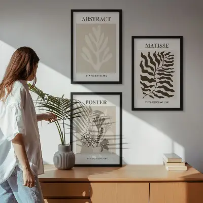 Wall art set beige and brown plant patterns