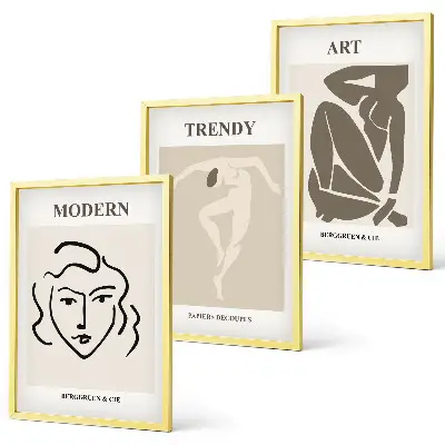 Three-piece abstract portrait wall art colorful set