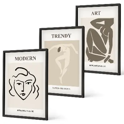 Three-piece abstract portrait wall art colorful set