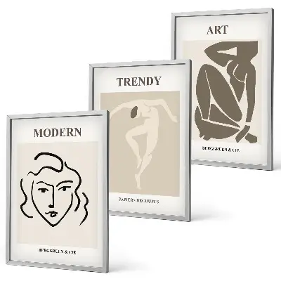 Three-piece abstract portrait wall art colorful set
