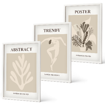 Set of 3 framed wall art pieces Floral patterns beige brown