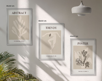 Set of 3 framed wall art pieces Floral patterns beige brown