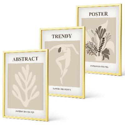 Set of 3 framed wall art pieces Floral patterns beige brown