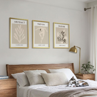 Set of 3 framed wall art pieces Floral patterns beige brown
