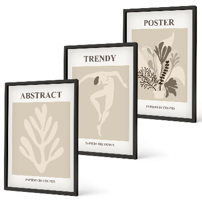 Set of 3 framed wall art pieces Floral patterns beige brown