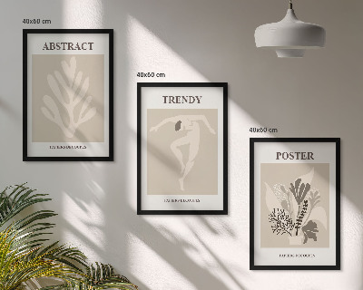 Set of 3 framed wall art pieces Floral patterns beige brown