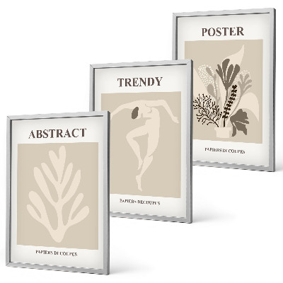 Set of 3 framed wall art pieces Floral patterns beige brown